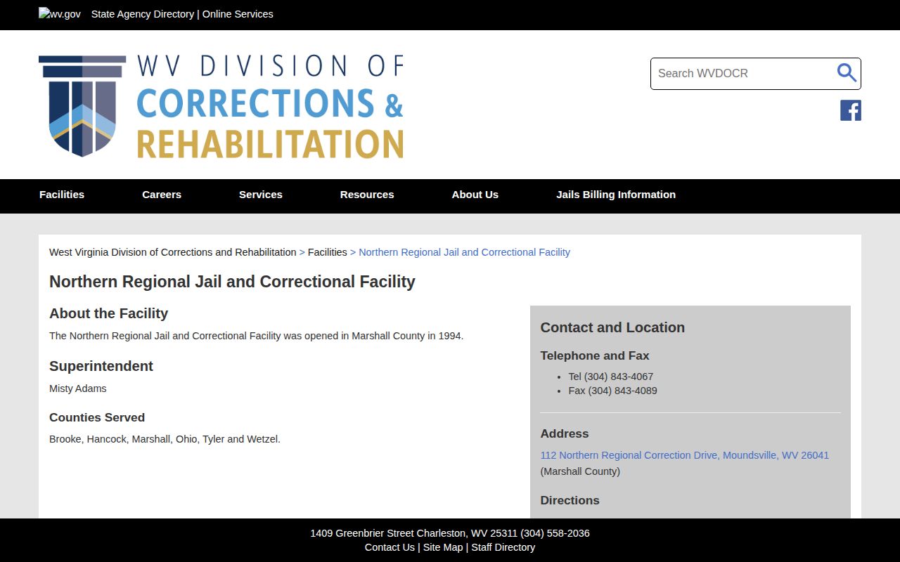 Northern Regional Jail custody source for Hancock County booking records
