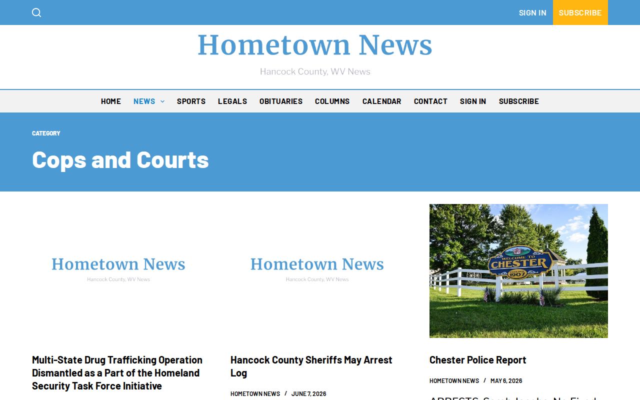 Hancock County arrest news source, Hometown News Cops and Courts category