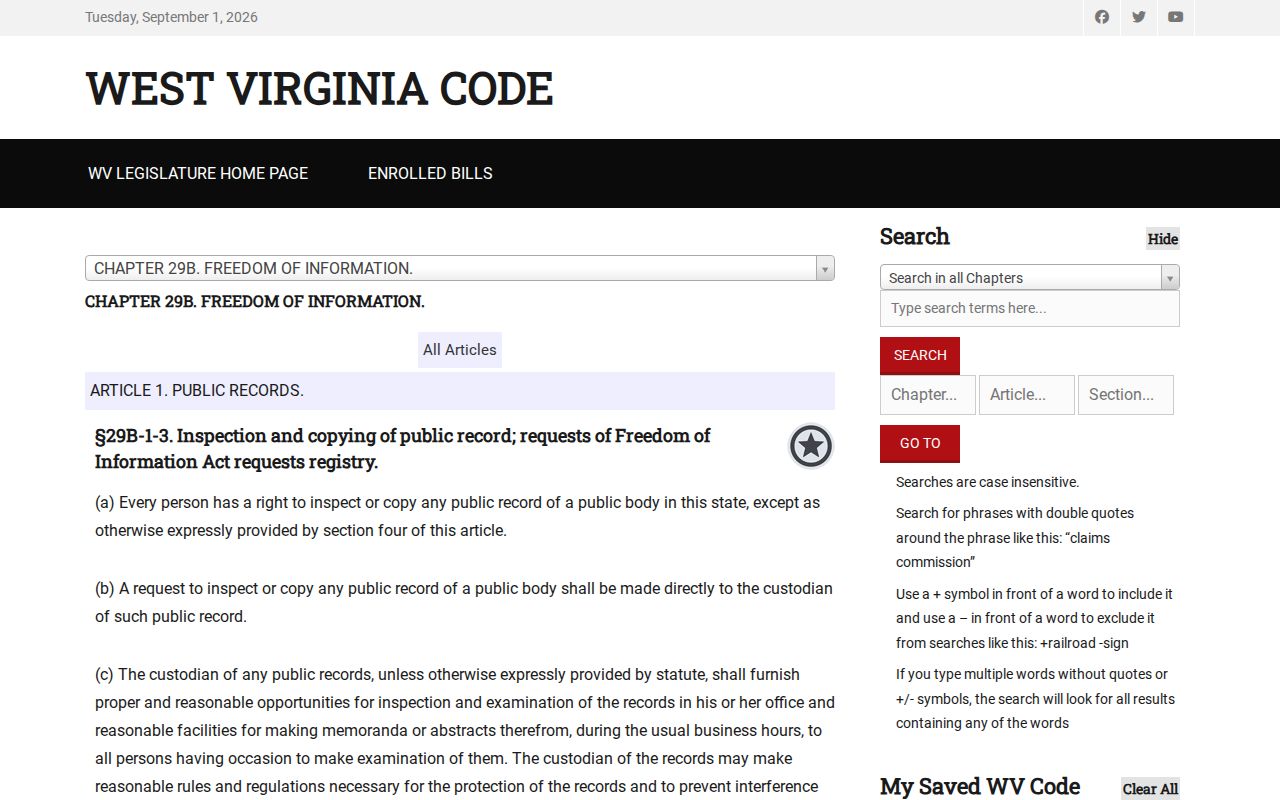 Hancock County booking-record request under West Virginia FOIA