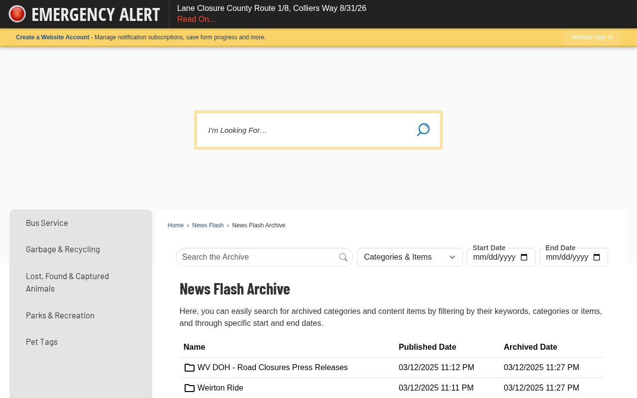 Hancock County Weirton Police Department NewsFlash archive for arrest record notices